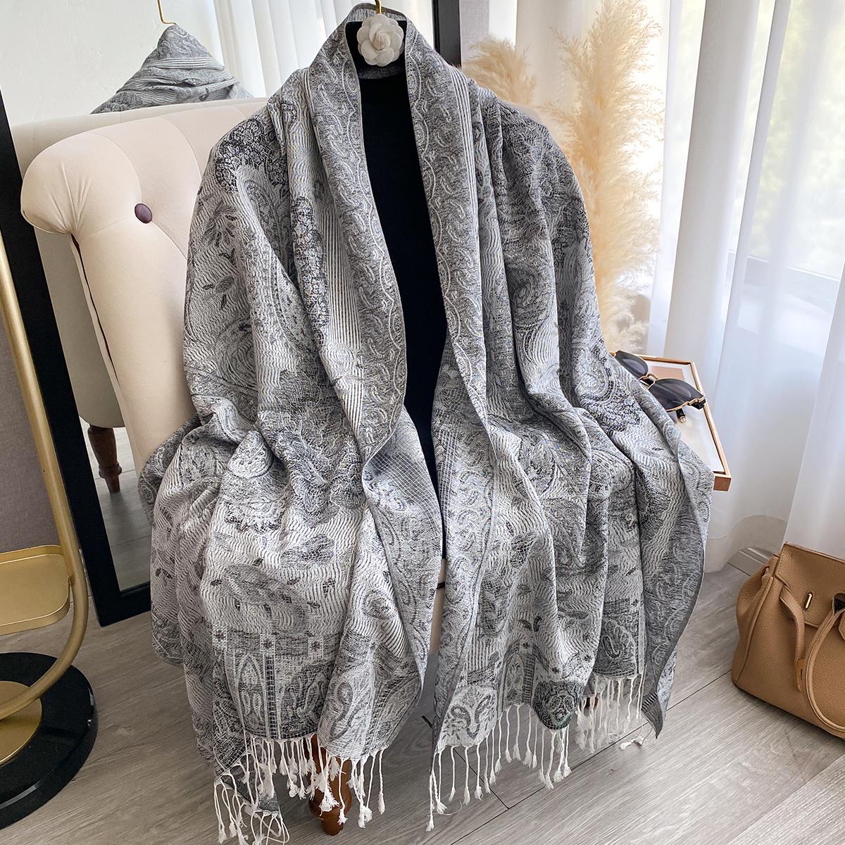 

Women S Winter Faux Cashmere Plaid Scarf - Thick Tasseled Printed Pashmina Shawl Wrap, Warm Neckerchief & Bandana