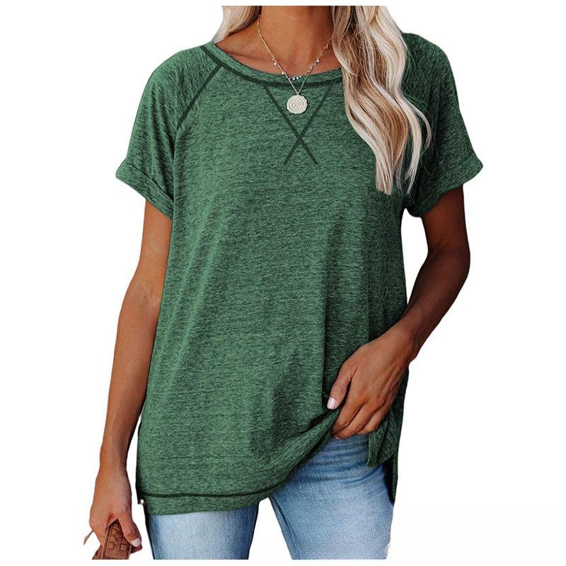 

Пуловер с круглым вырезом однотонный с короткими рукавами женские футболки XXL зелёный