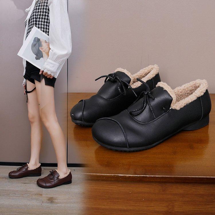 Velvet Doudou shoes winter new cotton soft leather flat cotton shoes non-slip warm shoes 35 чёрный