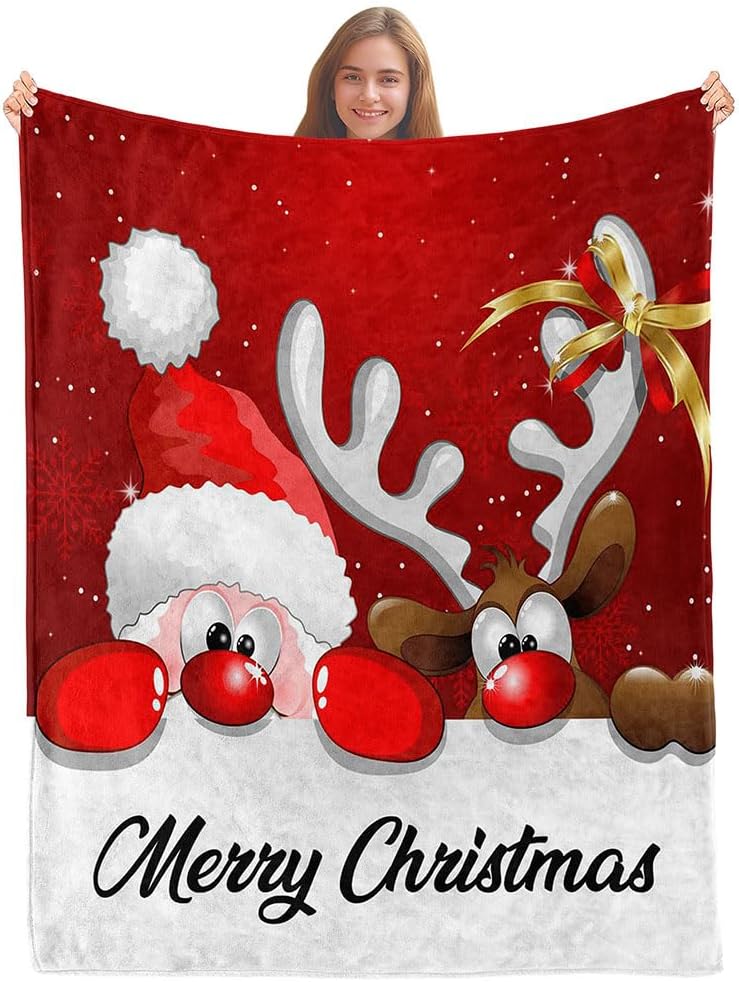 African American Black Santa Claus Throw Blanket, Christmas Snowflake Xmas Gifts Winter Holiday, Soft Plush Flannel Fleece for