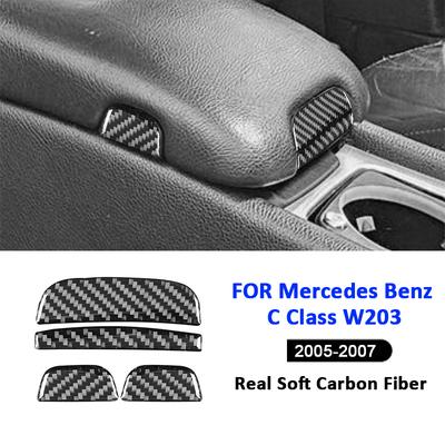 Autocollant Garniture Panneau Boutons Interrupteurs Boîte Accoudoir Console Centrale Fibre de Carbone Pour Mercedes Benz Classe C W203 2005-2007