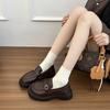 Brown retro British style heightened flat-soled small leather shoes women's spring and autumn new French loafers