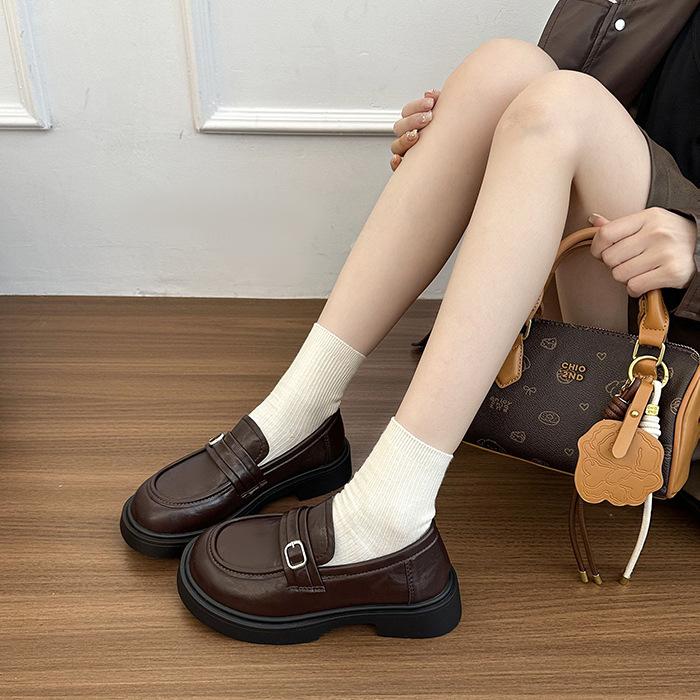 Braune Retro-Loafer im britischen Stil, erhöhte flache Sohle, kleine Lederschuhe für Damen, Frühling und Herbst, neue französische Loafer