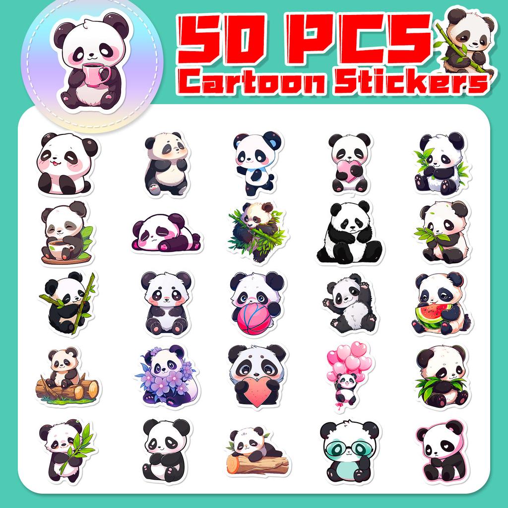 50 Cartoon Panda Stickers Creative Trend Doodle Cartoon Panda Stickers Children Cute Animals DIY Stickers