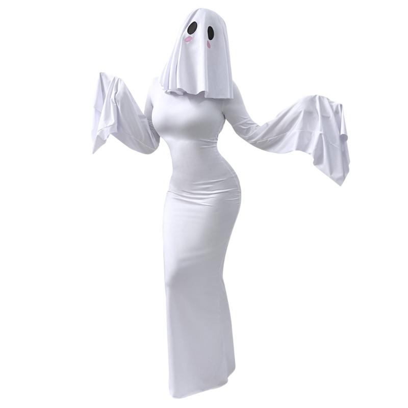 Specter Costume Women Adult Specter Costume White Backless Dress with Mask for Halloween Party Cosplay