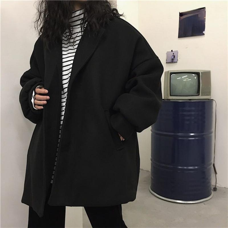 Ladies Woolen Coat Korean Version Harajuku Retro Loose Couple Thickened Quilted Woolen Coat