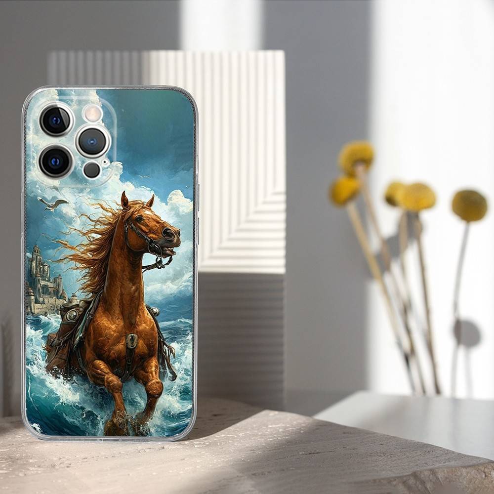 

Художественный Чехол для Телефона с Скачущей Лошадью для iPhone 17,16,15,14,13,12,11 Pro,Max,Plus,X,XS,XR,SE4,E Mini Прозрачный Мягкий Чехол iPhone16plus