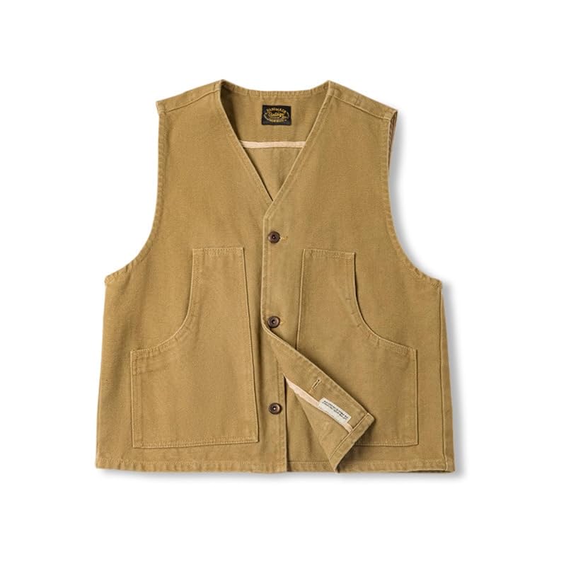 

[Tsutael] Miner s Vest Work vest/American casual vintage cotton vest men s worker vest ladies canvas vest tuck button canvas vest black khaki (JP,