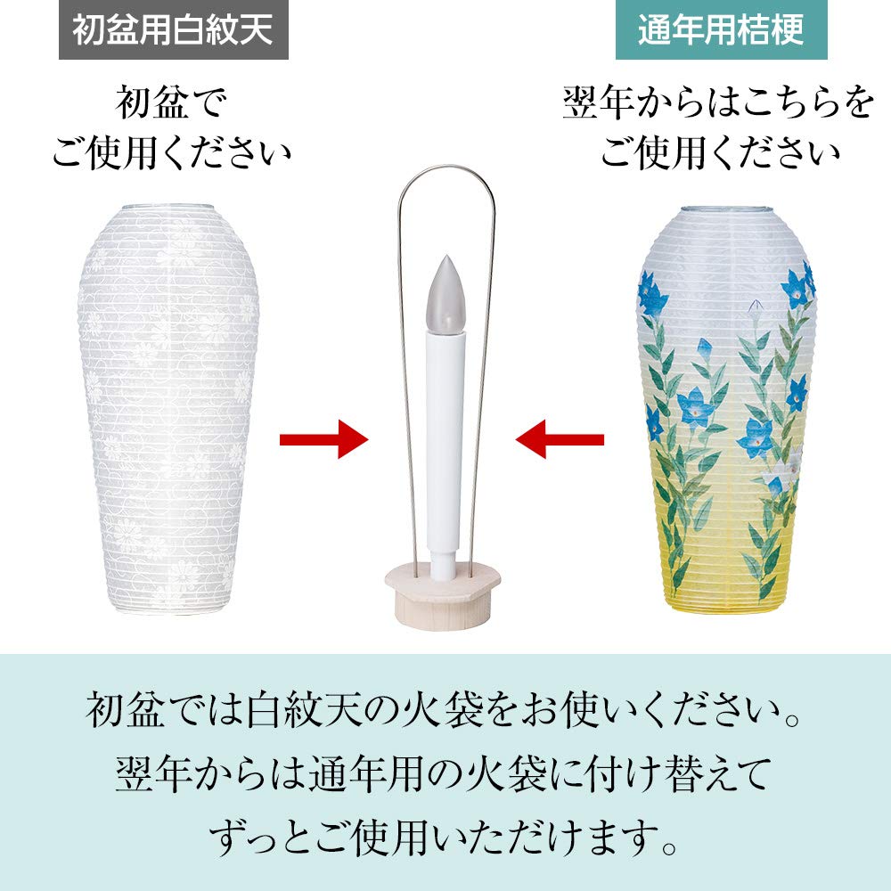 Takita Shoten Buddhist Altar Shop Mini Bon Lanterns set For the first Obon festival White lantern For use Bellflower design 25cm x Diameter Standing