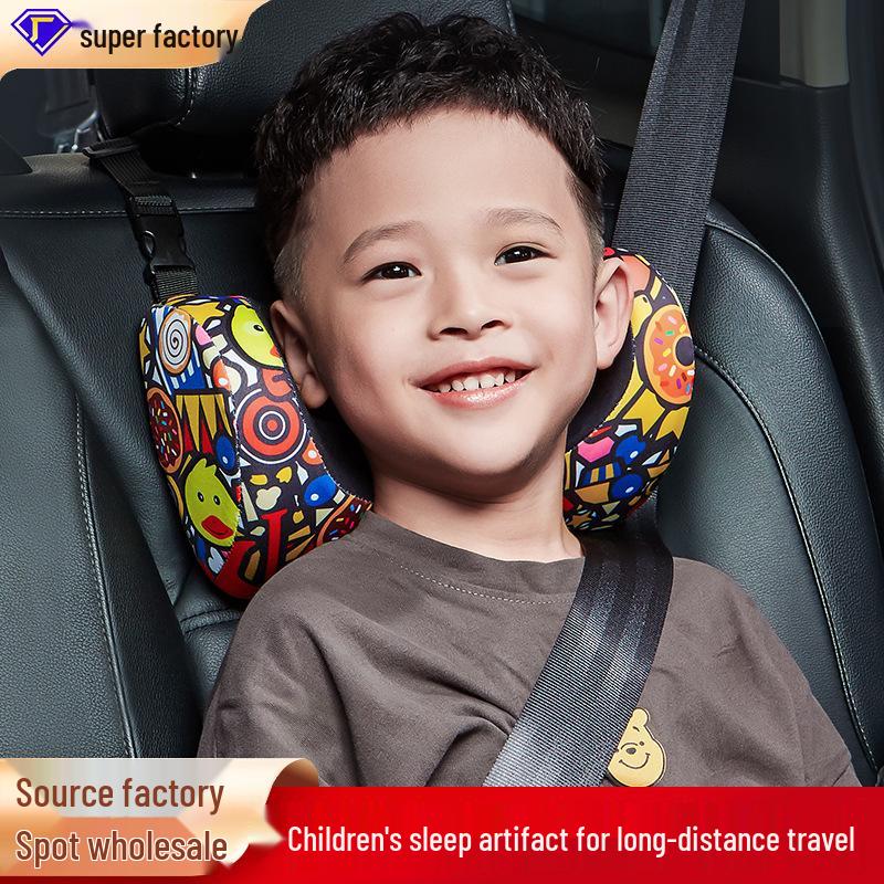 Children's Cartoon Memory Foam Car Neck and Lumbar Pillow Set for Headrest and Rear Seat