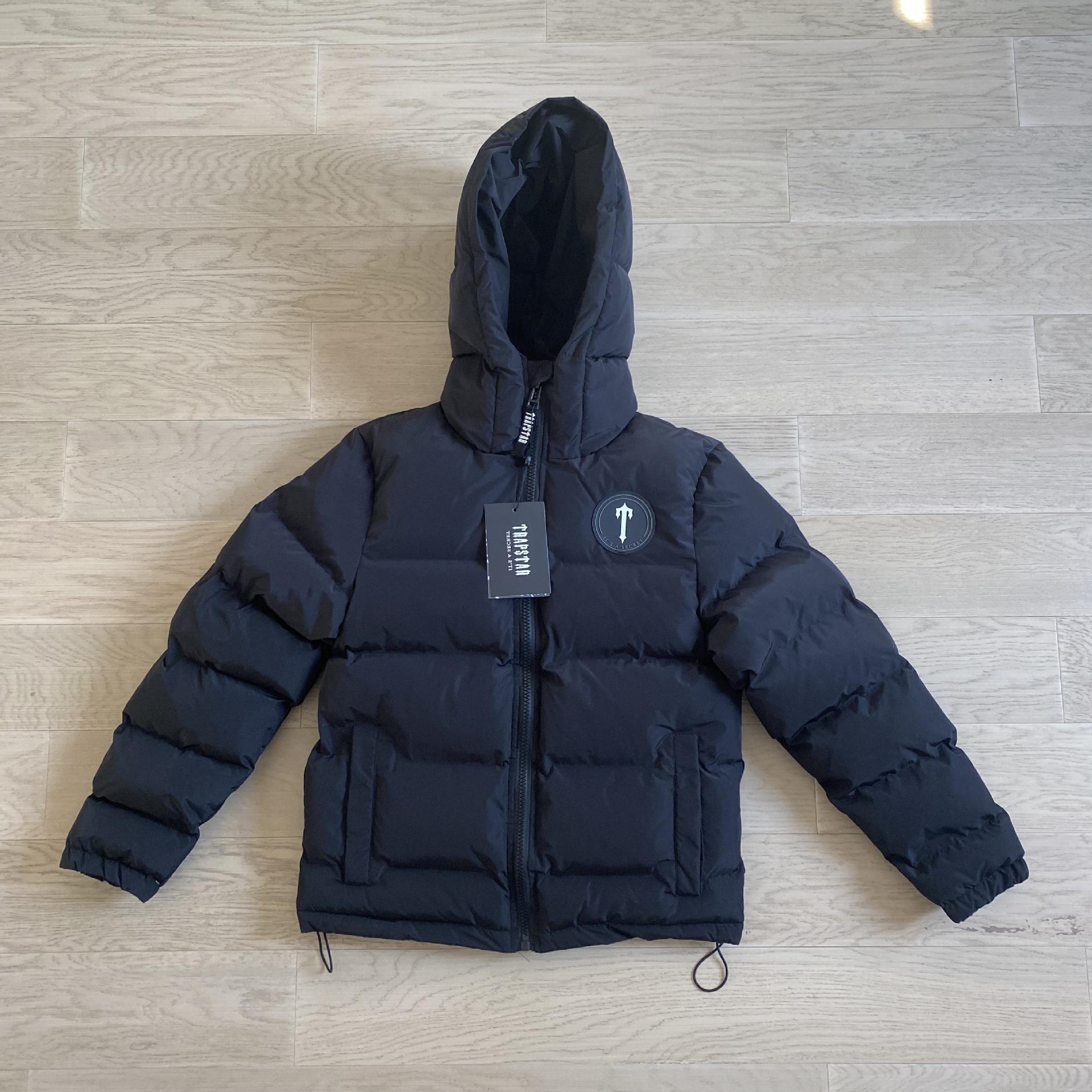 

Trapstar Trendy Black Letter Hooded Cotton Jacket - Versatile Casual Sports Retro Outerwear for Couples XS