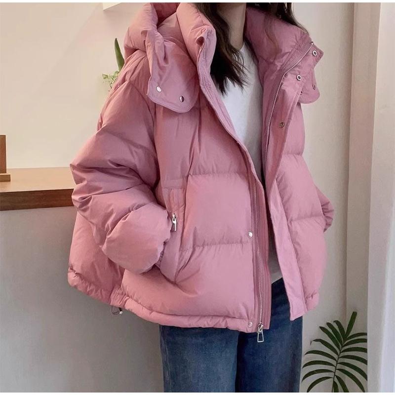 Cappotto Invernale da Donna con Cappuccio Oversize in Cotone Spesso Caldo Largo Piumino Femminile Tinta Unita Moda Cerniera Capispalla