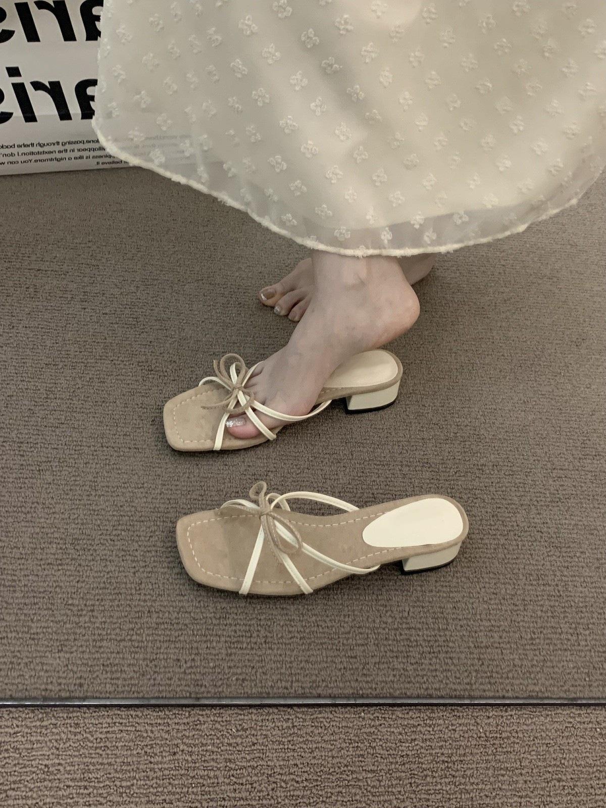 

French nude thick heel with one word, summer sandals, fairy shoes with skirt thin belt, wear late evening Roman shoes 40