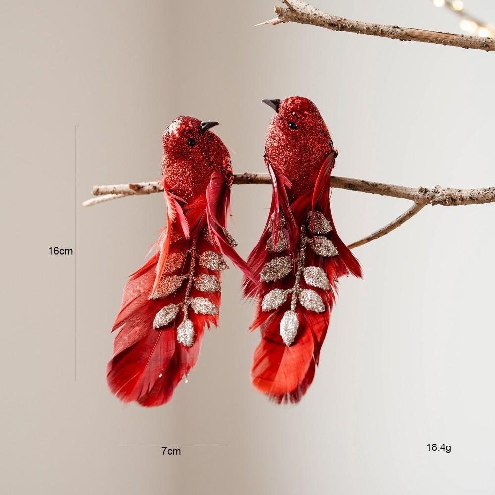 1pair Long Feather Tail Artificial Bird Ornament Glitter Finish Feather Bird Pendant Christmas Tree