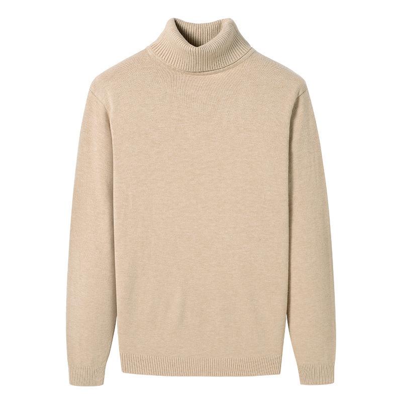 Men's Ribbed Wool High-Neck Sweater with Fleece, Warm Knitted Long Collar for Autumn and Winter