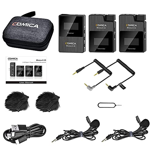 Comica BoomX-D2 Wireless Pin Microphone System, 48KHZ/16-Bit External Microphone, 200M Transmission Range, 2.4G Digital Wireless Microphone, Multi-Fun