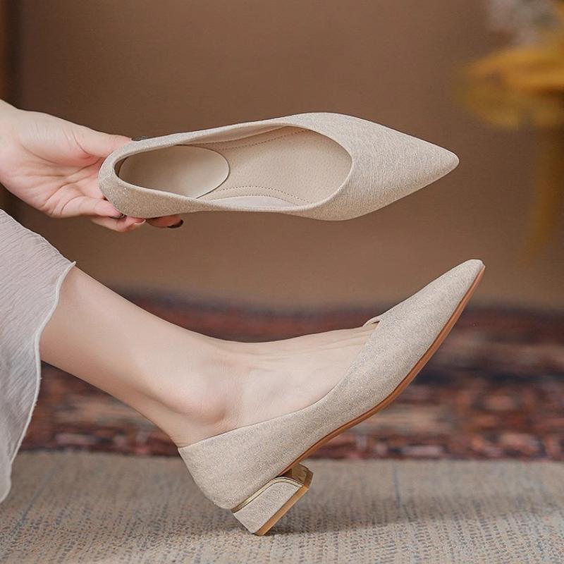 Women Low Heel Pumps Spring Autumn Pointed Shallow Mouth Soft Sole Single Shoe Ladies Work Shoes Female Solid Casual Heels Women