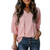 Spring and Summer Jacquard Drawstring Hollow V-neck Solid-color Sleeved T-shirt Top