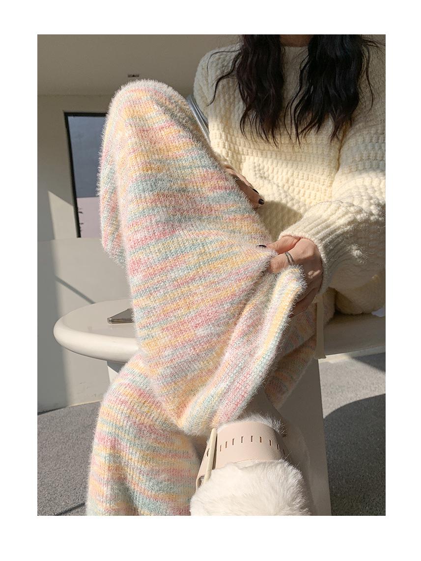 

Женские радужные широкие трикотажные брюки - Высокая талия, Мягкий бархат, Осень/Зима 2024 2XL