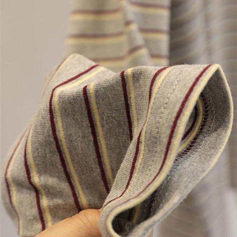 Autumn Long Sleeve T-Shirt Women's New Cartoon Embroidery Contrast Color Round Neck Striped Top