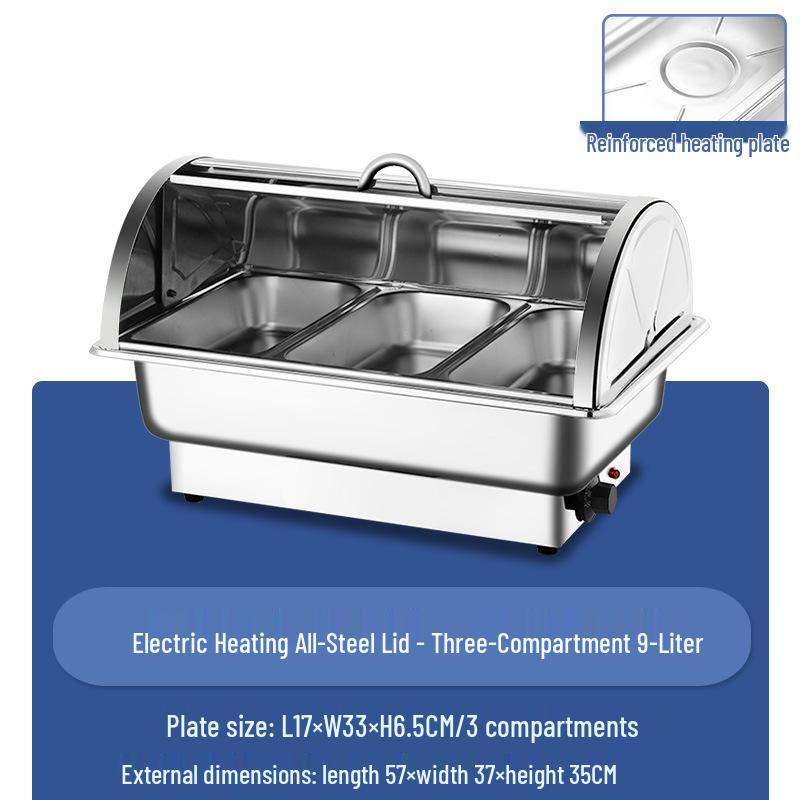 Stainless Steel Electric Chafing Dish with Visible Flip-Top for Buffet & Breakfast
