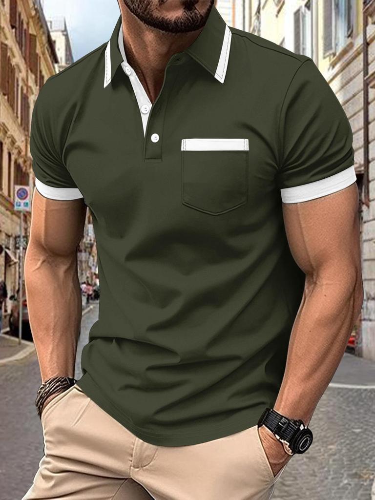 Summer 2025 Men's Casual POLO Shirt - Fashionable Patchwork Short Sleeve with Pocket