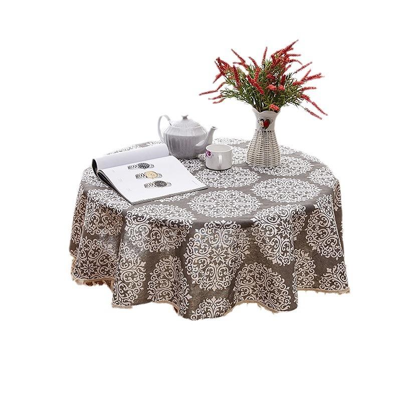 Polyester Cotton Imitation Linen Table Cloth Round Tablecloth Printed Fringed Tablecloth Cover Towel