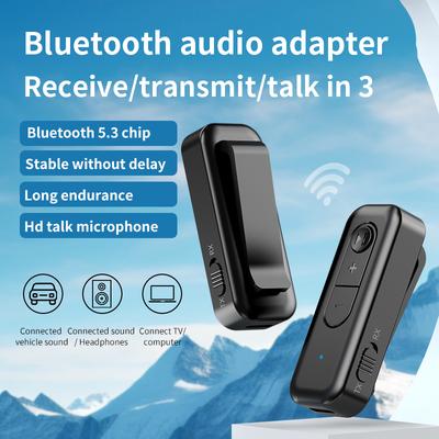 2-v-1 Bluetooth 5.3 Audio Vysílač Přijímač 3.5MM AUX Spona na límec S MIC Bezdrátový Adaptér Do Auta Letadlo TV PC Auto