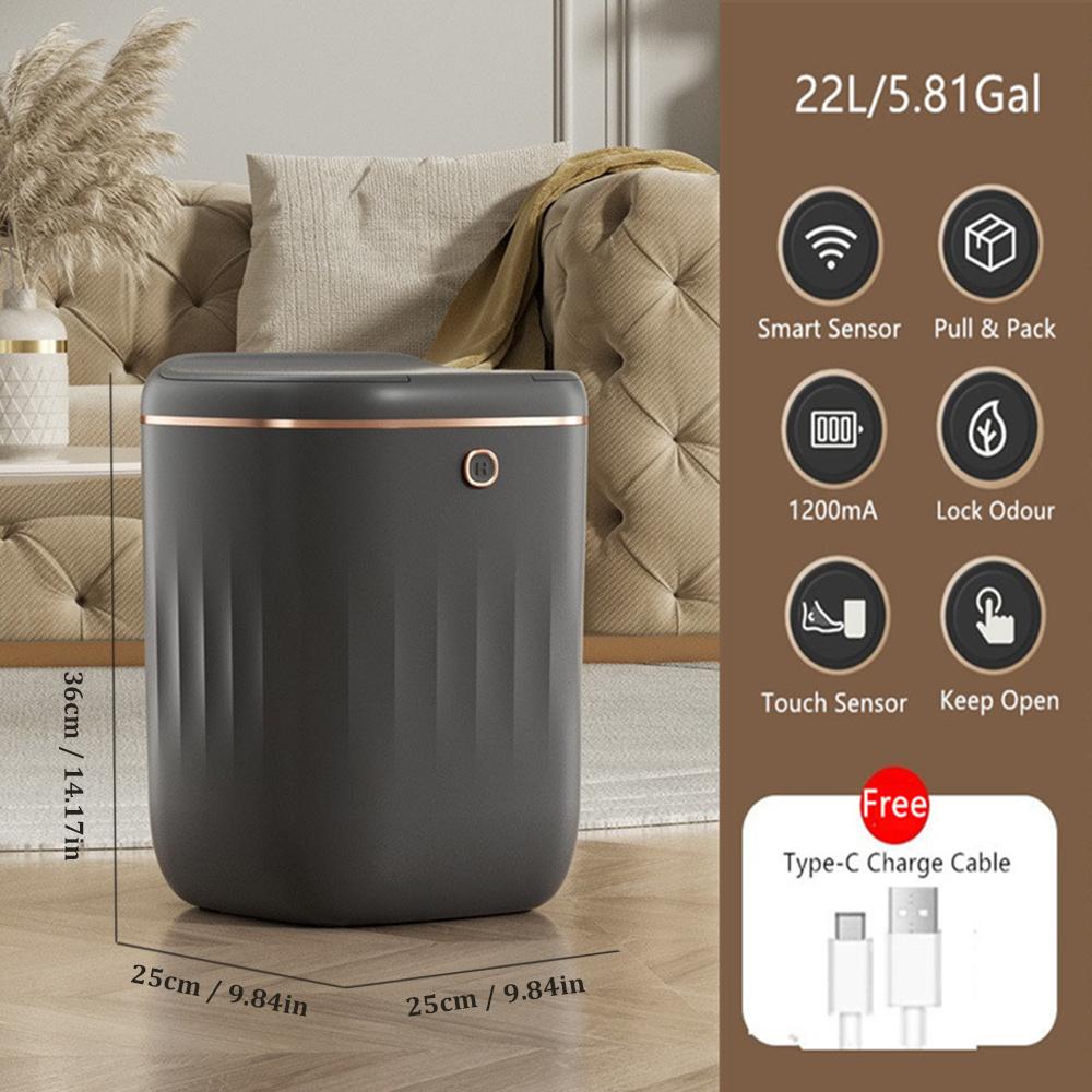 Smart Induction Trash Can Household Silent Closing Lid Storage Bucket Kick Open Cover Rubbish Bin Toilet Office Paper Basket