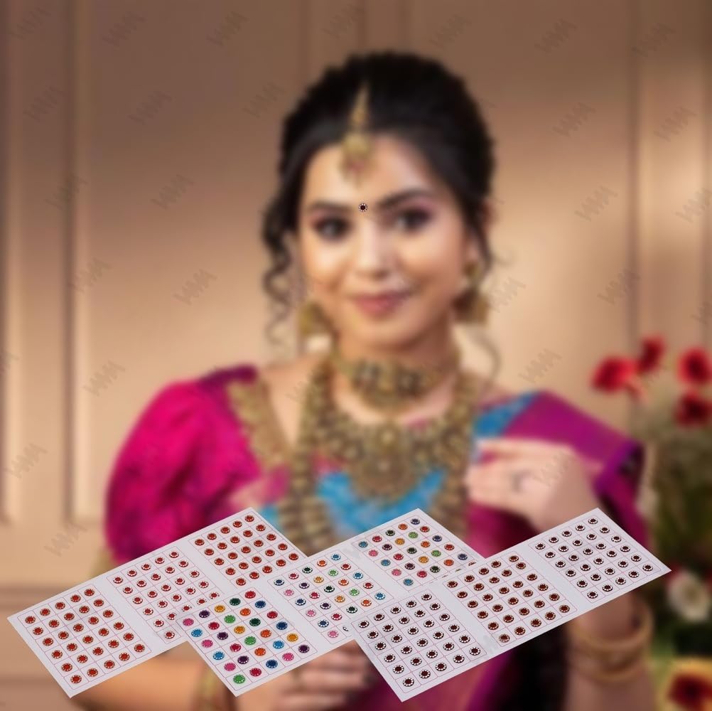 VAMA Multicolor Crystal Sone Forehead Sticker Kumkum Patta Bindi Card Set for Women & Girls - 3 Cards (Stone Multicolor Bindis)
