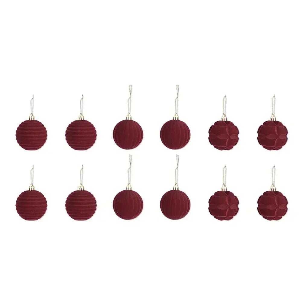 

12 Flocked Velvet Christmas Ornaments for Festive Home Decoration Suitable for Tree Dining Window and Entryway