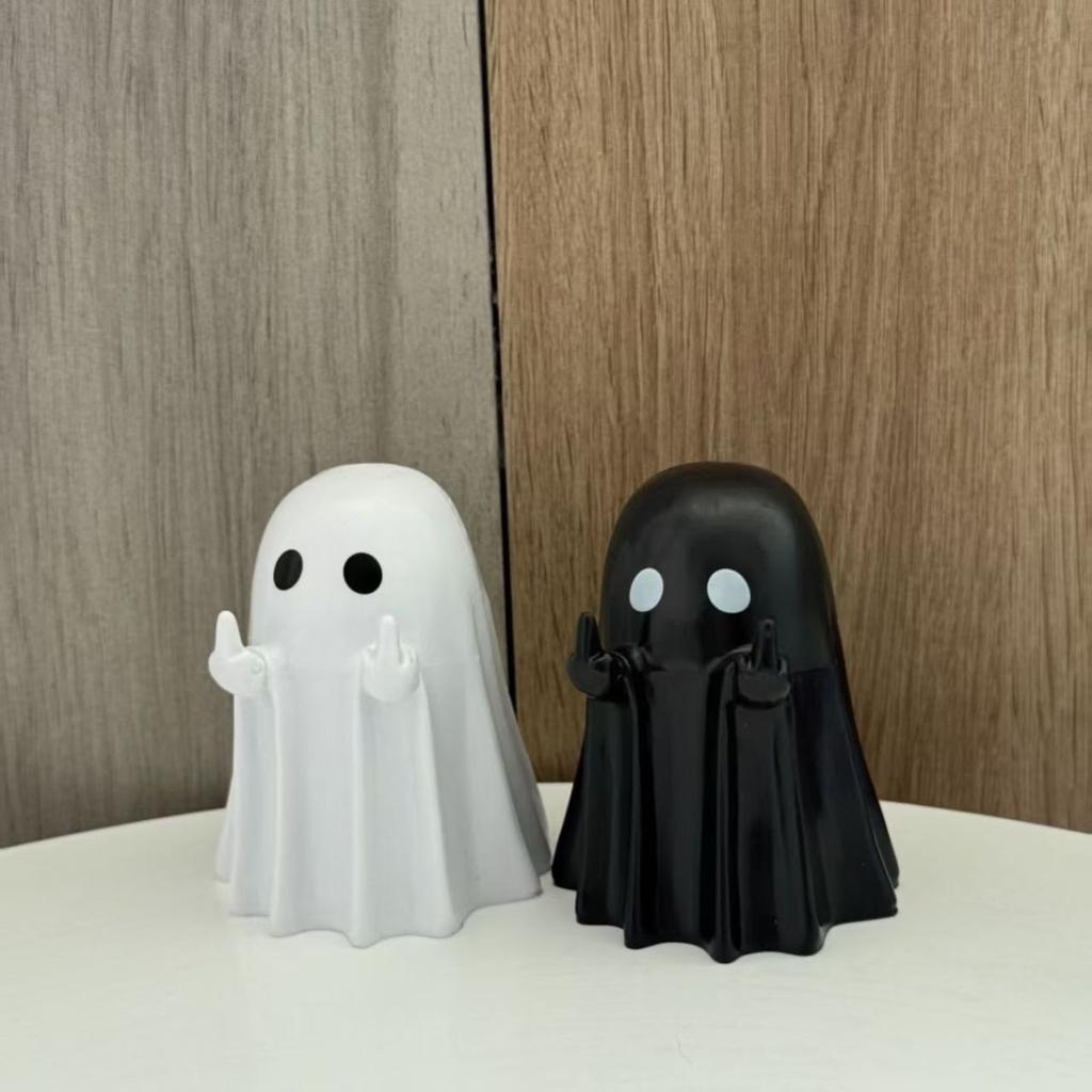 Cute Middle Finger Ghost Statue,Small Halloween Decor for Home,Centerpiece for Coffee Table,Adorable Horror Figure,Shelf Decor