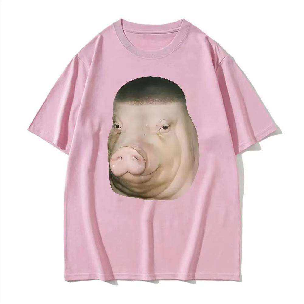 Wig Pig Gradient Buzz Cut Funny Hairstyle Emoji Tshirt Retro Womens Humorous Tshirt Summer Streetwear Graphic T Shirts Y2K