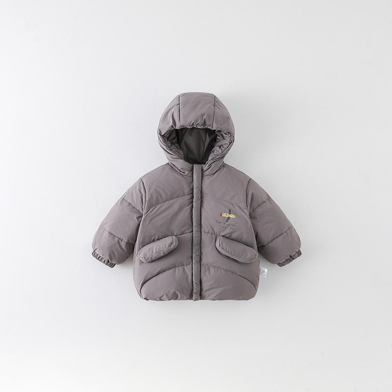 

Winter 2025 Baby Boy Thickened Hooded Down Jacket: Cartoon Design, Short Coat, Class A 80 cm
