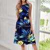 Women's Casual Fashion Floral Print Round Neck Sleeveless Midi Dress