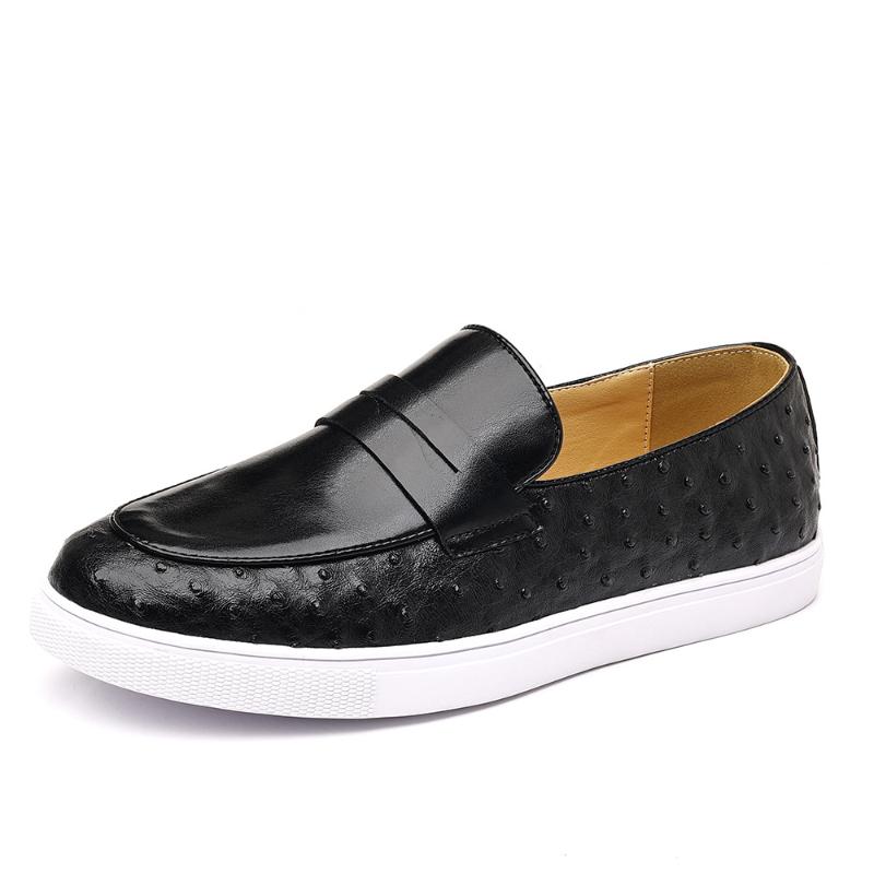 

Mens Brown Ostrich Embossed Leather Penny Loafers Slip On Casual Shoes With White Sole Comfortable Breathable For Daily Wear 39