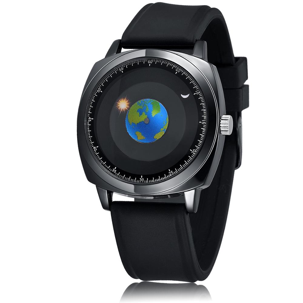 

ADDIE Brand Men s Quartz Watch Fashion Unique Creative Rotating Earth Watch Silicone Leather Sports Waterproof Watch 1704