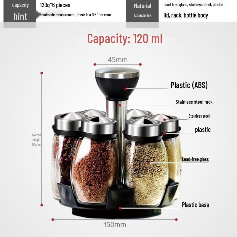 Rotating Glass Spice Jar Set - Creative Kitchen Seasoning and Condiment Organizer
