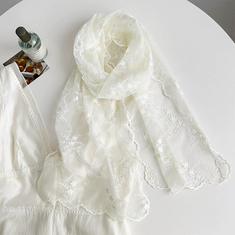 Fancy Lace Scarves For Women Spring And Summer Decoration Embroidered Gauze Neck Protection Scarf 28Cm*156Cm