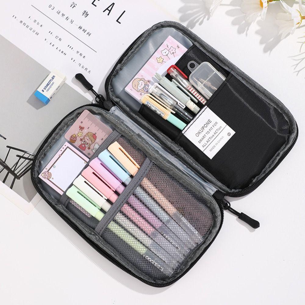 Large Capacity Pencil Case Oxford Student Stationery Storage Pouch Multifunctional Pencil Bag