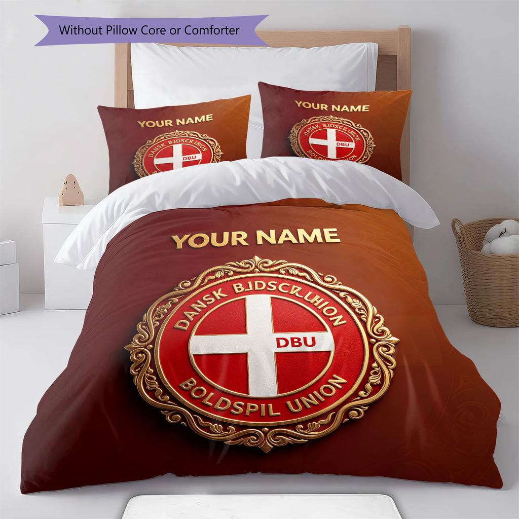 Custom Name,Denmark National Football Team Pattern Bedding Home Decoration Birthday Gift ( 1 duvet cover + 2 pillowcase, without core),fan merchandise