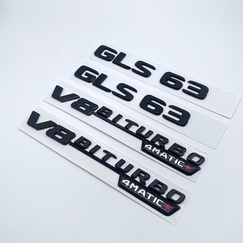 3D Silver Black Letters GLS63 V8 Biturbo ABS Emblem for Mercedes Benz AMG X166 Car Styling Fender Trunk Nameplate Logo Sticker