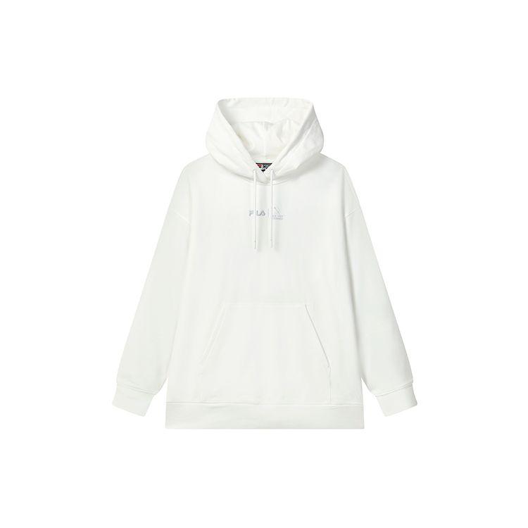 Fila Classic Loose Kangaroo Pocket Casual Letter Hoodie Long Sleeve Sweatshirt Women Hoodies White F11W249215F-WT