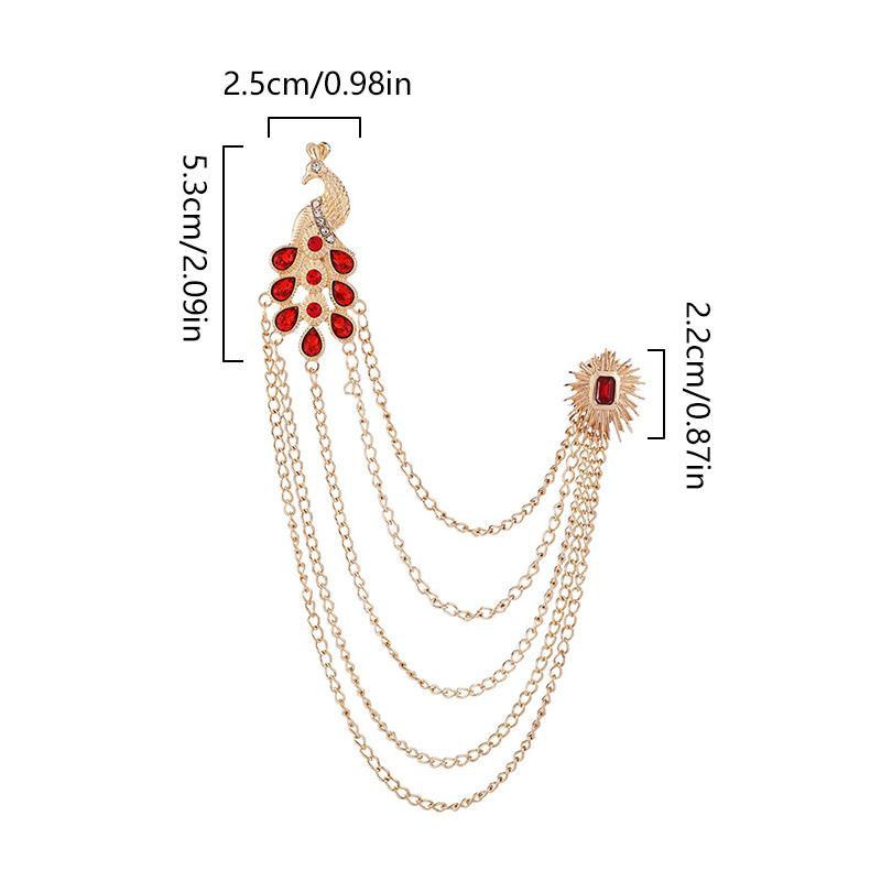 1PC Peacock Suit Accessories Chain Tassel Collar Pins Vintage Men Women Crystal Corsage Brooch Pin