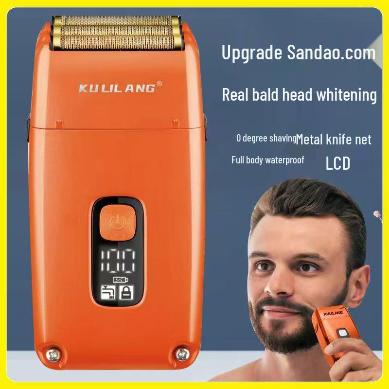 White Electric Three-Blade Mesh Head Shaver - Waterproof Clipper for Balding and Hair Trimming