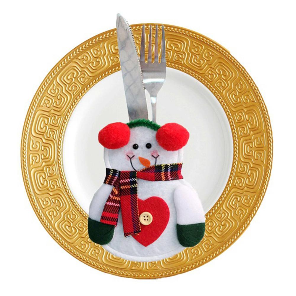 Snowman Knife & Fork Cloth Storage Bag Christmas Household Decoration Furniture(Not Include Knife/ Fork/ Dish)