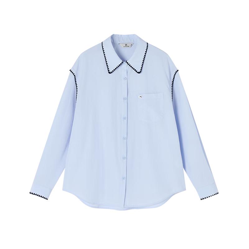 Xiangying Women's Embroidered French Lapel Long Sleeve Blouse