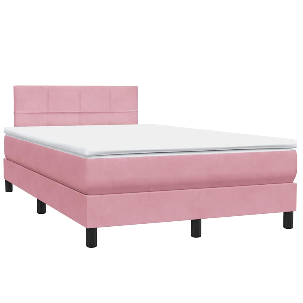 Box Spring Bed with Mattress & LED Lighting Pink 120 X 220 Cm Velvet
