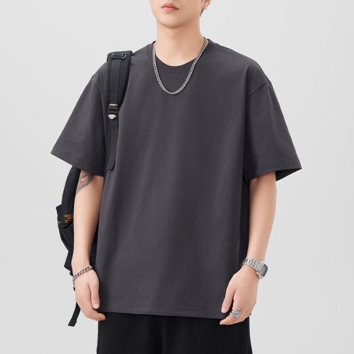 

Solid Color T-shirt Men s Short Loose Versatile Round Neck Five-point Sleeves 4XL