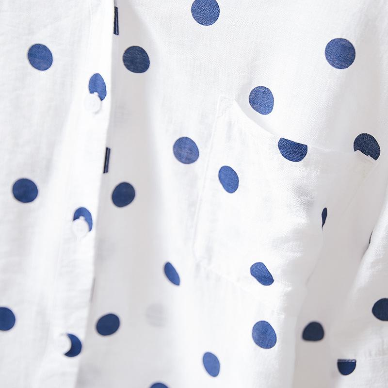 Blusa de Manga Corta con Lunares, Cuello en V y un Bolsillo para Mujer en Verano Último Estilo Literario para Ir al Trabajo Blusa para Mujer